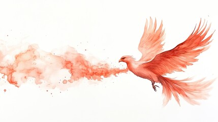 Vibrant watercolor illustration of a phoenix exhaling flames against a white background