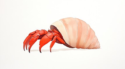Colorful hermit crab emerging from a shell on a clean background, showcasing marine life beauty