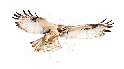 Majestic hawk soaring through the sky with detailed feathers and dynamic wingspan