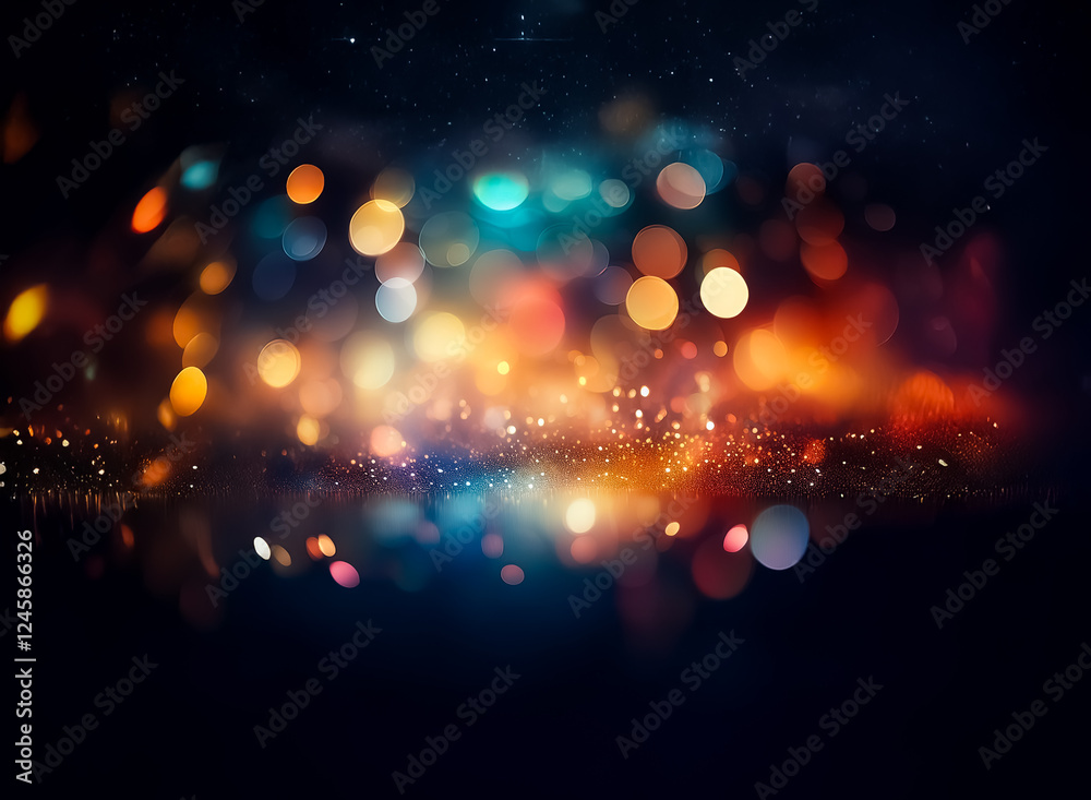Poster vibrant bokeh lights in shades of orange, blue, and white create a dynamic and abstract background r