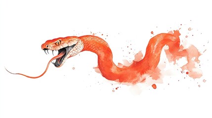 Vivid illustration of a striking orange snake with a dynamic splash of color in the background
