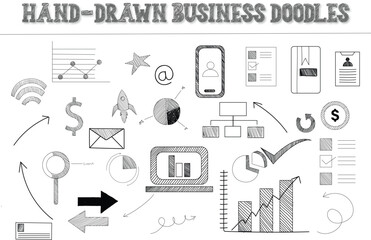 A fun collection of hand-drawn business-themed doodles, ideal for presentations, infographics, and creative projects.