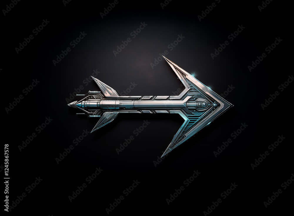 Leinwandbilder a sleek, metallic arrow points right, featuring a futuristic, angular design with sharp edges agains