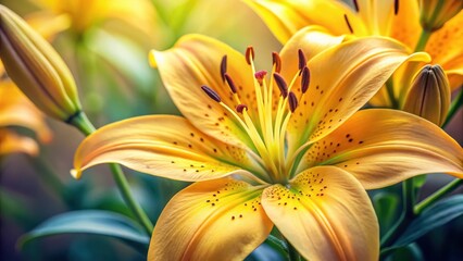 Obraz premium Beautiful yellow lily flower close-up with intricate details and delicate texture, flowers, floral, flowers