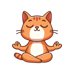 cartoon cute cat meditating vector illustration, isolated background