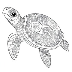 Fototapeta premium Adorable Turtle with Vibrant Shell Coloring Book Page Fun for Kids and Adults