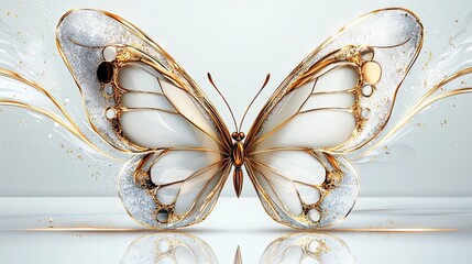 Fototapeta premium Luxurious Golden Butterfly Isolated on White Background with Elegant Design and Artistic Features for Premium Imagery