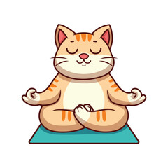 cute cat meditating vector illustration, isolated background