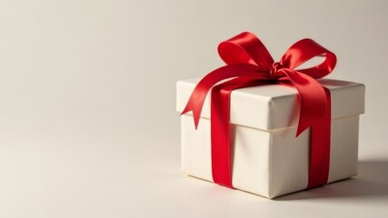 Fototapeta premium white gift with red ribbon on plain light background