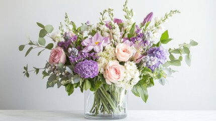 Naklejka premium Fresh Spring Flowers in Glass Vase Celebrating International Women's Day with Soft Pastel Tones and Contemporary Elegance