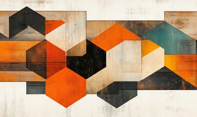 Abstract Geometric Pattern with Warm Tones in a Rustic Setting Featuring Hexagonal Shapes and Textured Background for Modern Artistic and Decorative Use