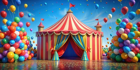Obraz premium Vibrant circus tent entrance framed by colorful balloons and streamers , excitement, entertainment