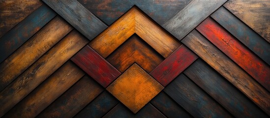 Geometric wooden wall design with symmetrical patterns of triangles and rectangles creating a modern artistic touch to interior spaces