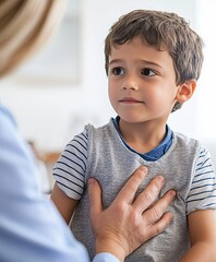 Child experiencing respiratory symptoms during pediatric examination