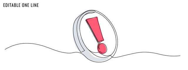 One continuous line drawing of exclamation mark. Editable stroke, vector illustration