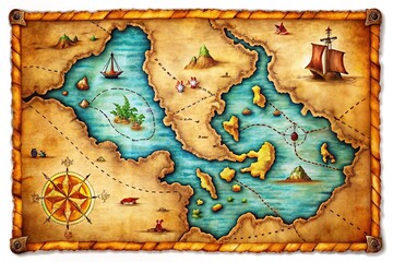 Pirates Treasure Map with Marked Location