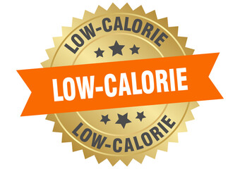 low-calorie. low-calorie round orange and gold label isolated on transparent background