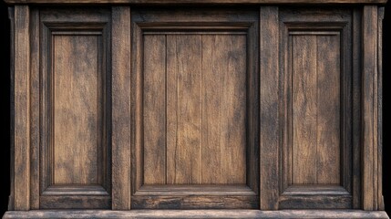 Antique wooden door with decorative panels and ample empty space for text or graphics placement in a rustic style design