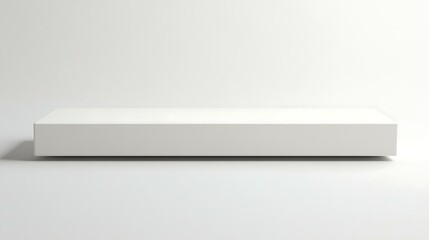 A blank long rectangular podium on a plain white background, designed for advertising or product presentation. Soft shadows add depth to the clean composition.