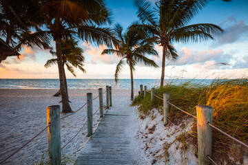 Boardwalk leading to the beach at sunset, Key West, Florida