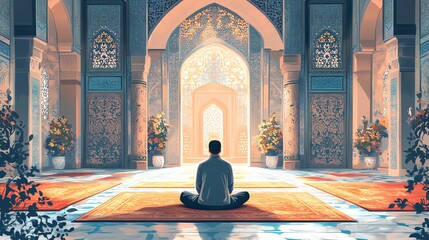 Muslim man having worship and praying A man kneeling