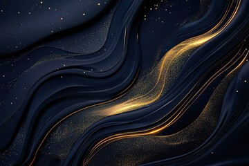 Enigmatic Cosmic Swirl: Dark Blue Galaxy Background with Golden Celestial Glow, Abstract Art, Mystical Space Design, Perfect for Wallpapers, Websites, Presentations, and More. Elegant, Luxurious, and 