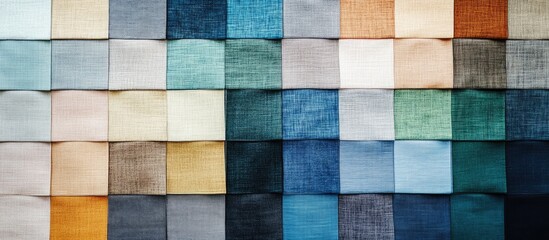 Diverse fabric upholstery samples in a colorful palette with ample empty space for text or branding applications.