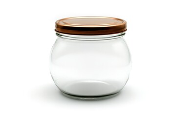 Rustic Charm: Empty Copper-Lidded Glass Jar, Isolated on White Background. Perfect for product displays, food photography, label mockups, vintage designs, and crafting projects. Clean, minimalist     