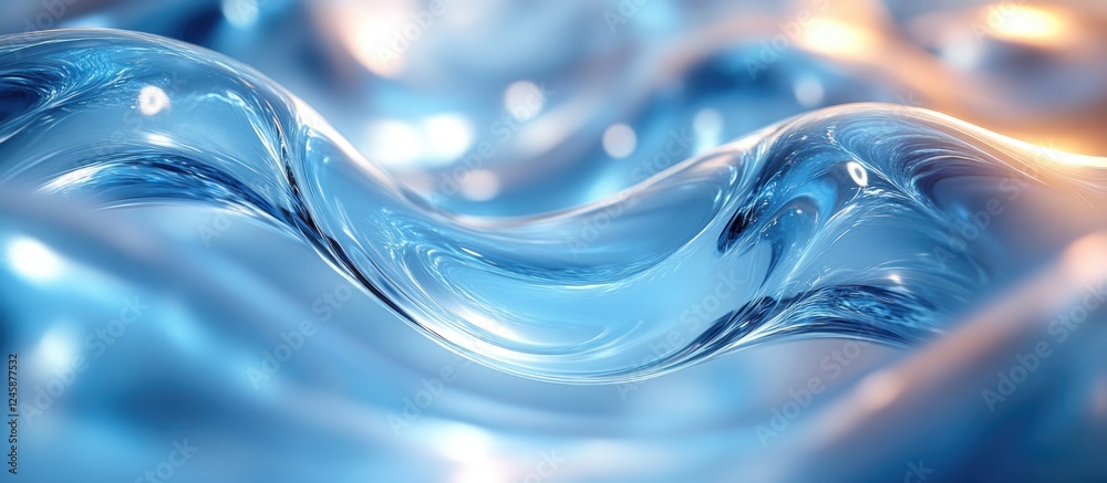 Aufkleber fluid dynamics abstract background featuring swirling blue and orange reflections in a glossy surfac