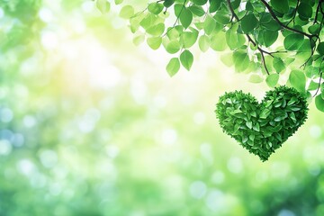Obraz premium Nature's Heartbeat: Two Green Heart-Shaped Leaves on a Branch, Symbol of Love, Growth, and Springtime. Perfect for eco-friendly designs, nature-themed projects, and Valentine's Day greetings. A 
