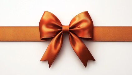 Orange satin ribbon bow, gift wrap, white background, holiday design