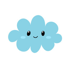Cute happy cloud isolated on white background. Smiling weather character in cartoon style. Vector illustration