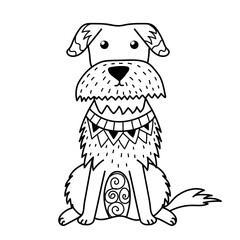 Fototapeta premium Cute little dog in doodle style isolated on white background. Hand drawn terrier character in outline for coloring page or prints. Vector illustration