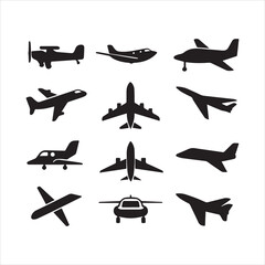 simle plane icon silhouette bundle with white background