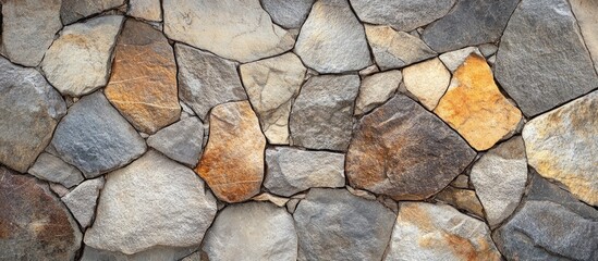 abstract natural stone wall texture composed of various quartzite bricks for artistic and architectural design applications