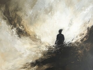 Abstract silhouette in a hazy environment depicting solitude and contemplation.