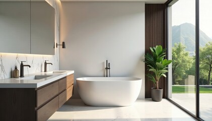 Sleek fixtures, marble accents, minimalist design, luxury bathroom, faucet, bathroom