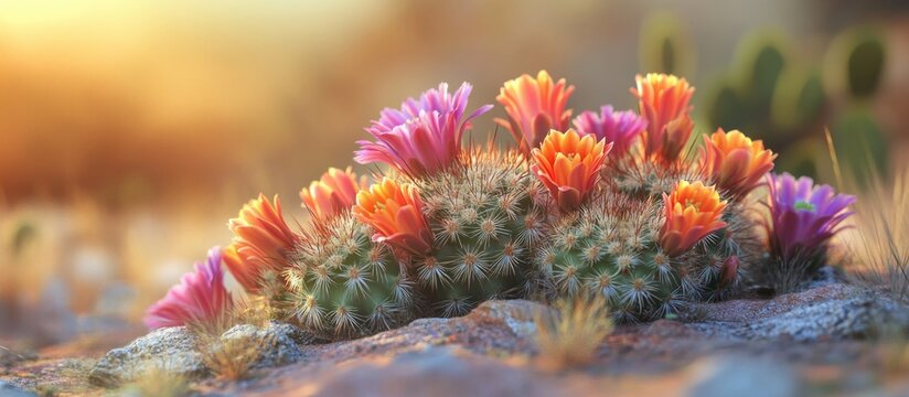 Vibrant Acanthocalycium thionanthum cactus in bloom showcasing colorful flowers in a natural setting.