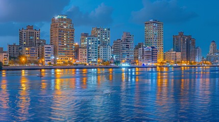 Fototapeta premium Stunning night view of dubai downtown skyline illuminated against the starry sky in uae