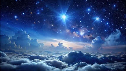 Naklejka premium Majestic wispy clouds float amidst a sea of twinkling stars, suspended against the velvety blackness of the ethereal night sky