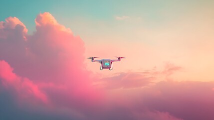 Drone Flying in a Pink Sunset Sky