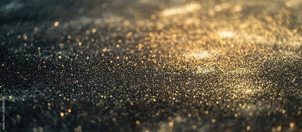 Aufkleber abstract golden glitter lights creating a shimmering bokeh effect on a black background with space f