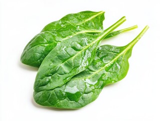 Fototapeta premium Spinach leaves with water drops â€“ macro photography of fresh greens. 