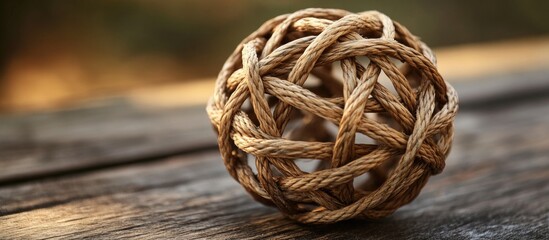 Decorative natural rope ball on wooden surface showcasing rustic charm and versatility for home decor and craft projects.