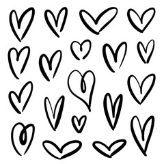 Hand-drawn hearts. Vector heart doodles on white background. St. Valentine's Day elements