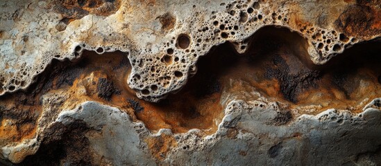 Obraz premium Natural cave wall texture featuring stalactite formations with intricate patterns and earthy color variations