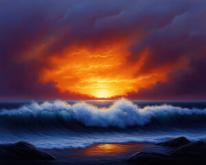 Fototapeta premium A breathtaking sunset over ocean waves creating a serene atmosphere.