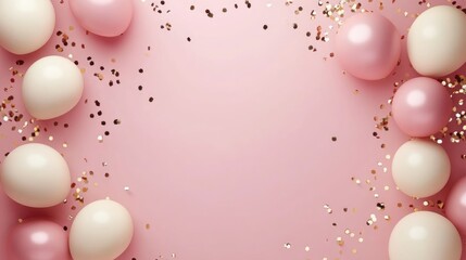 Anniversary celebration backdrop with balloons and confetti creating a festive atmosphere for personalized text or messages.