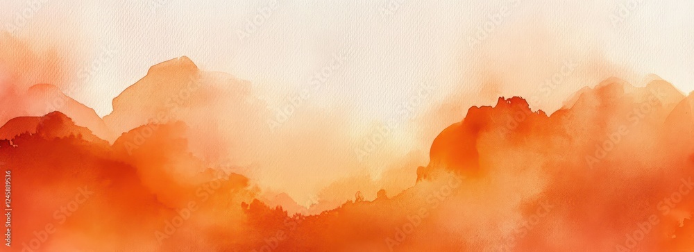 Poster orange watercolor abstract background texture with fluid shapes and warm light