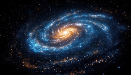 Spiral Galaxy Illuminated by Stars and Nebulae in a Cosmic Landscape